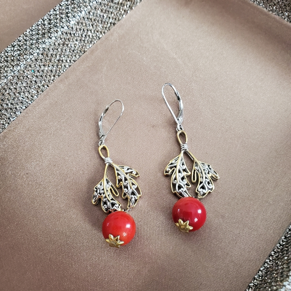 Michael Valitutti Sterling Silver and Bamboo Coral Earrings